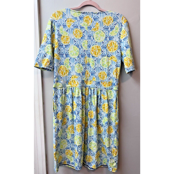 Lands End Fit & Flare Dress Lemon Lime Print Pockets Pullover M (10-12) EUC - Picture 4 of 11